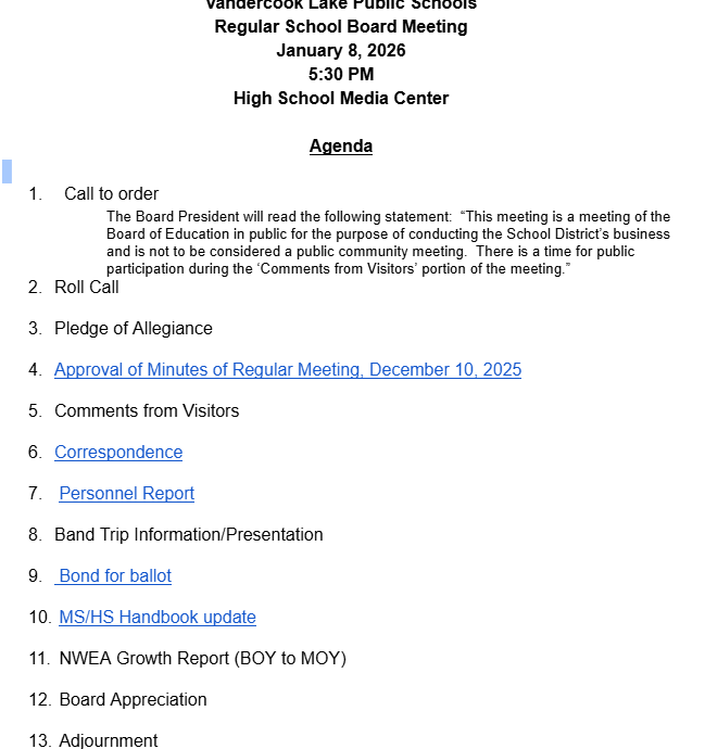 board agenda 1/8/26