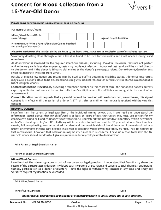 16 yr old consent form