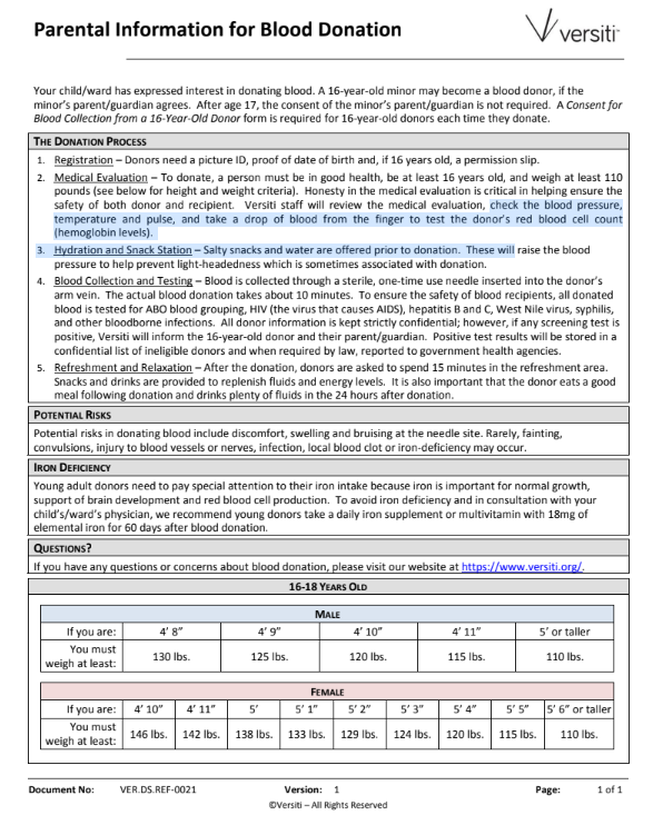 Parental Information Blood Drive