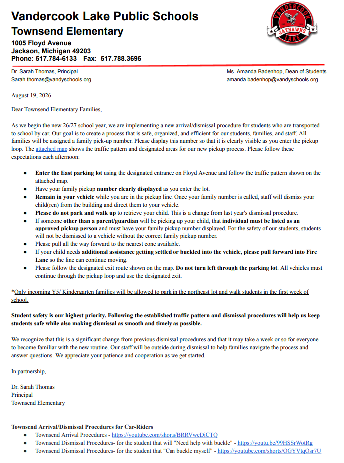 Arrival/Dismissal procedures