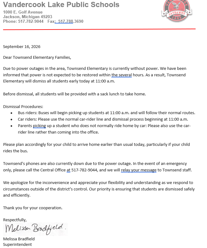 power outage early release
