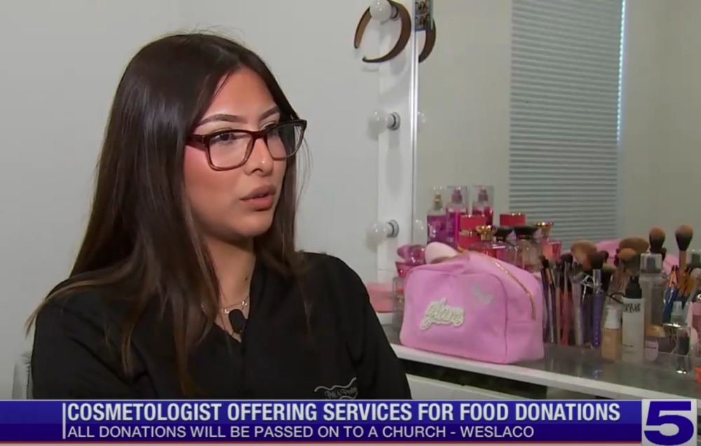cosmetologist offering services for food donation