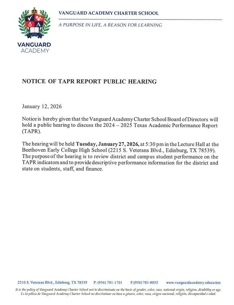 NOTICE OF TAPR REPORT PUBLIC HEARING 