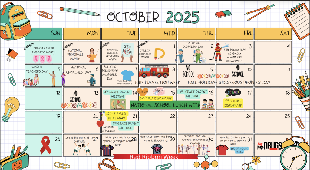 October Calendar Mozart Elementary