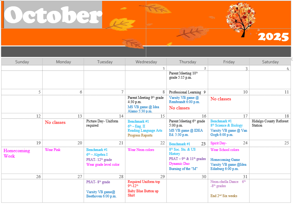 Updated October Calendar