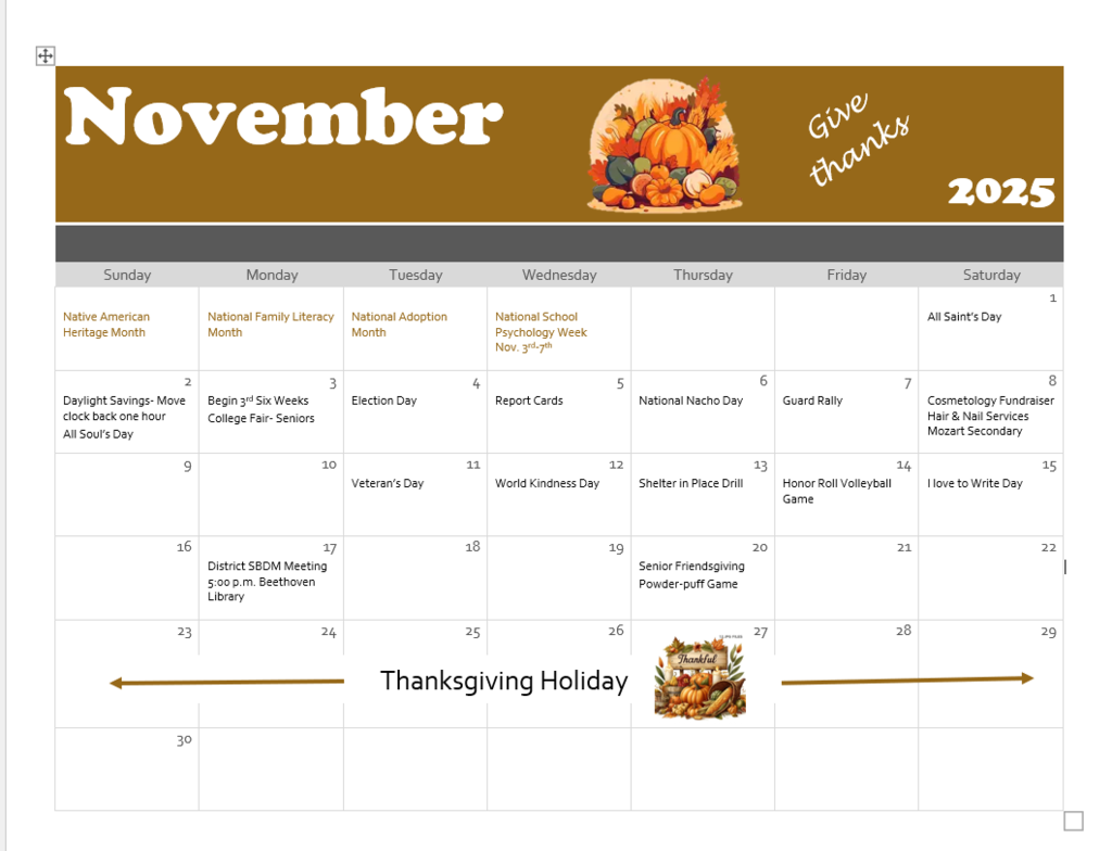 November calendar