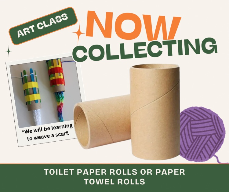 art class collecting toilet paper rolls