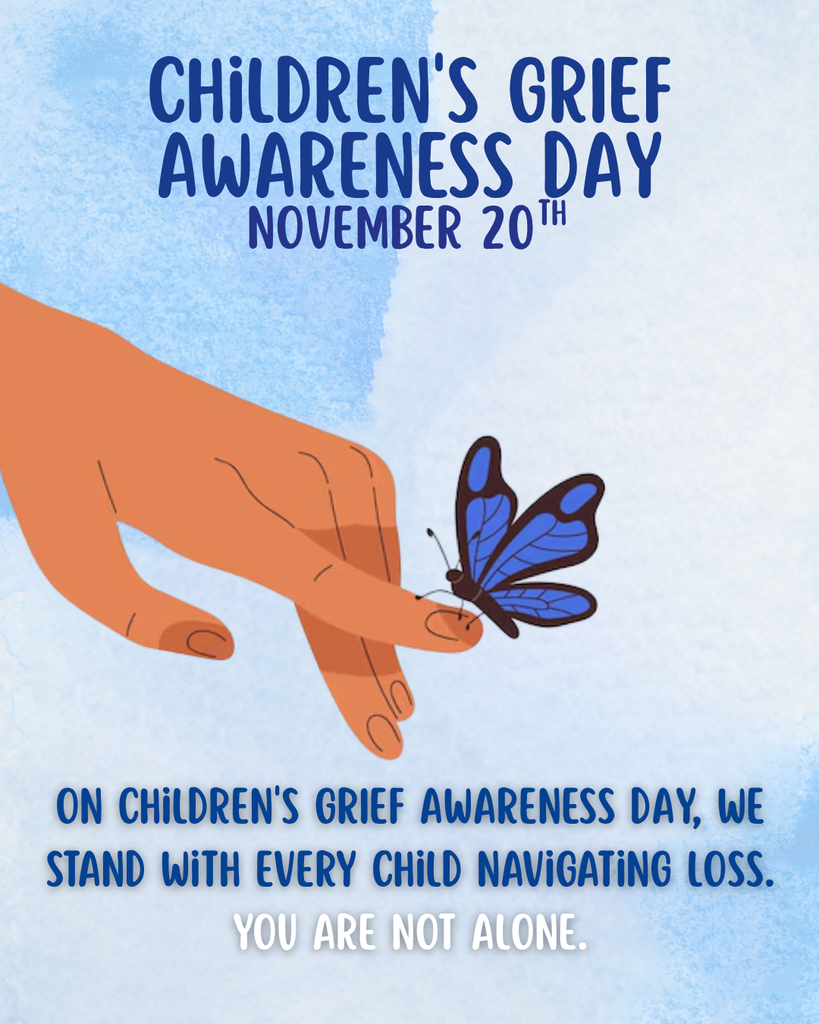 hand with a butterfly on it. November 20th Children's Grief Awareness Day