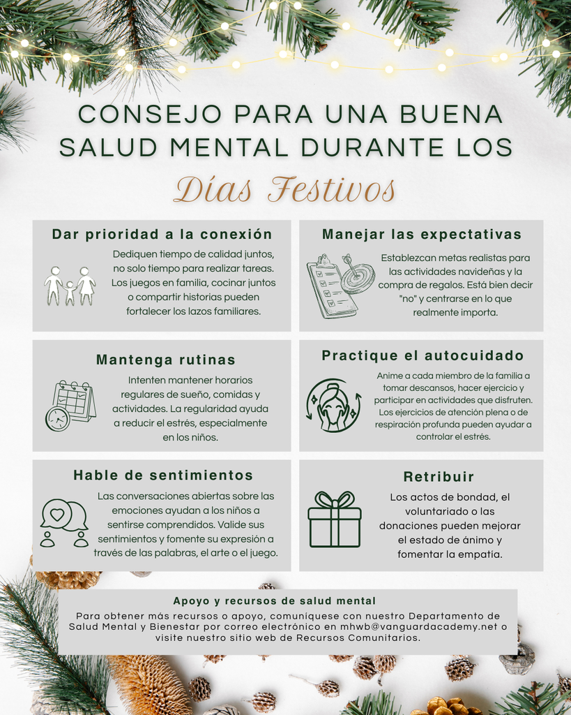 Consejo para una buena salud mental durante los dia festivos - folleto