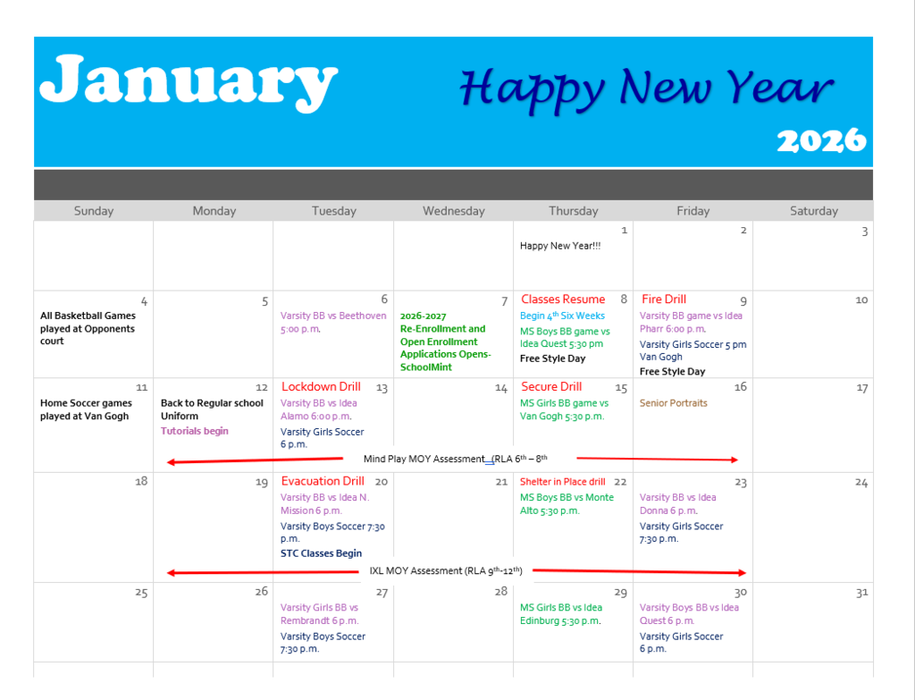 Parent January calendar