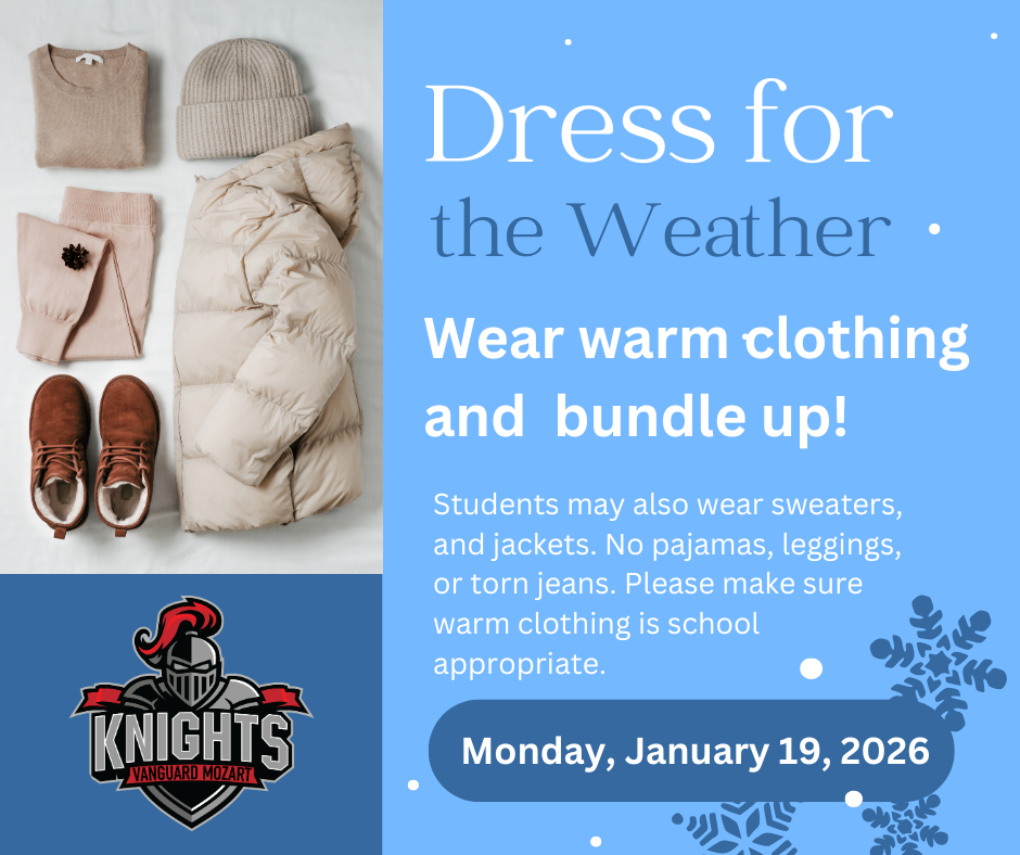 Recordatorio: Mañana los estudiantes podrán usar ropa abrigada debido al clima. Recuerden que no se permiten jeans ni pijamas. ¡Abríguense bien, Caballeros! ❄️🧣