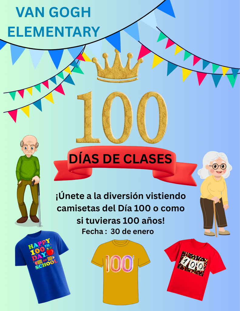 flyer with old people and shirts on it about the 100th day of school