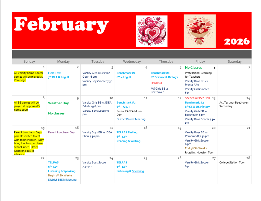 February Parent Calendar