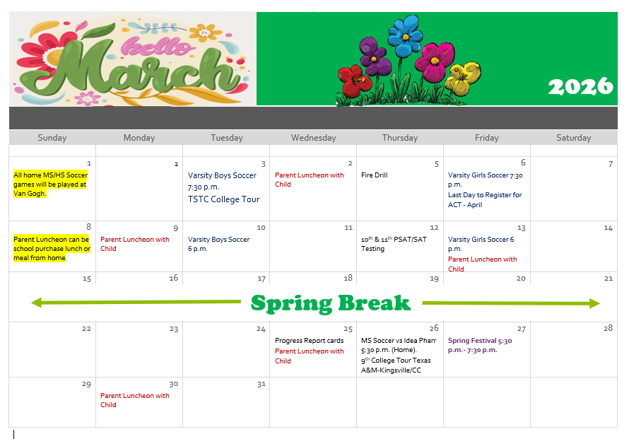 March Parent Calendar