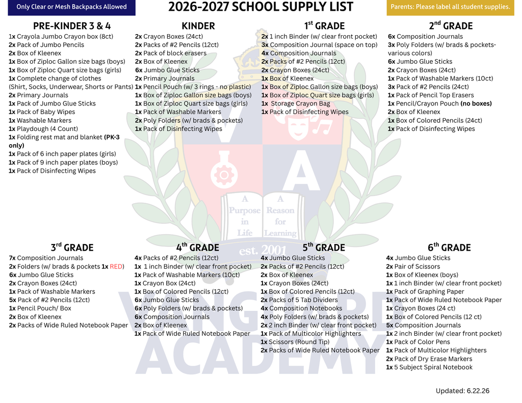 New Supply List