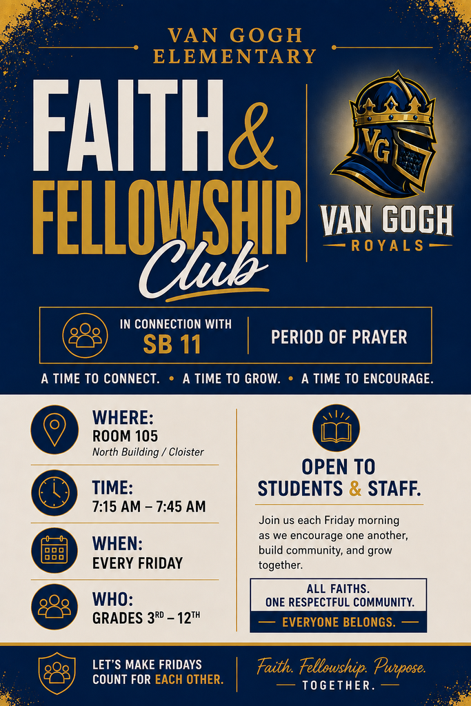 A flyer for the Faith & Fellowship Club, with details on location, time, and who can join.