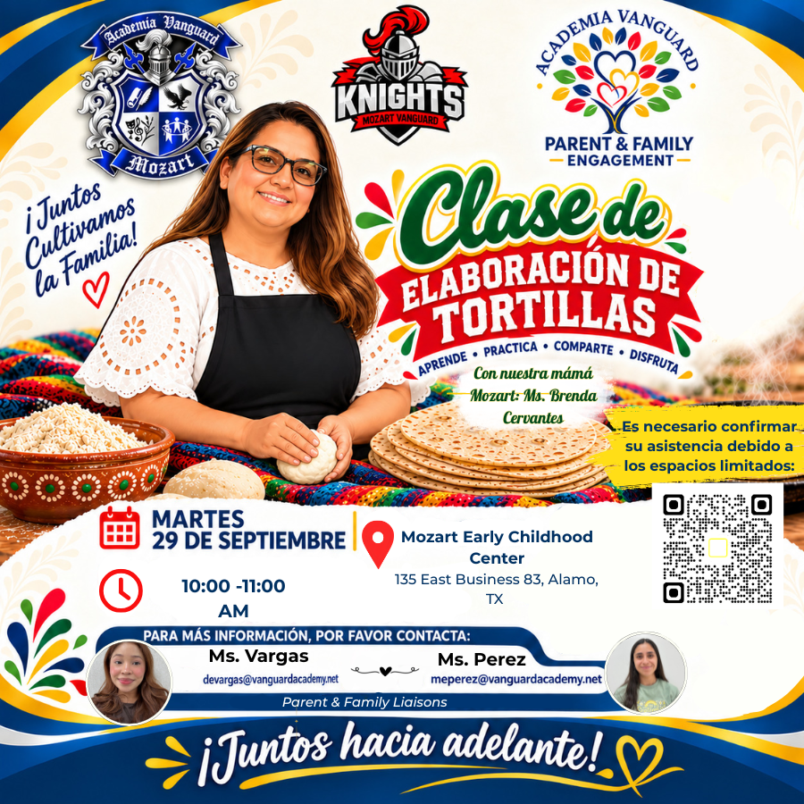 An event flyer with a woman making tortillas. "Clase de Elaboración de Tortillas" in bold text. Date, time, location, and QR code are included.