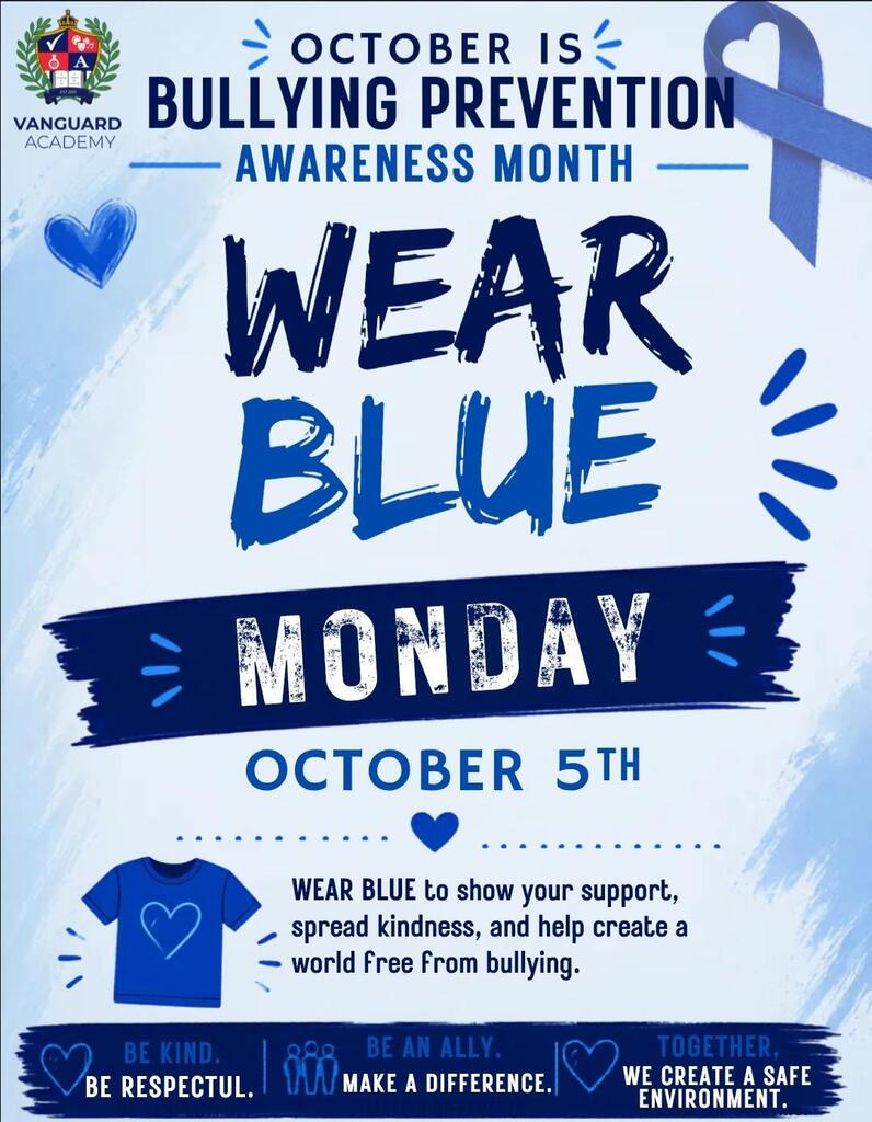 An awareness poster with "Wear Blue Monday" text. Blue ribbon in upper right corner. T-shirt graphic on the left.