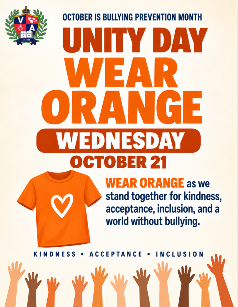Poster with a logo at the top and a message about Unity Day. An orange shirt with a heart is displayed.