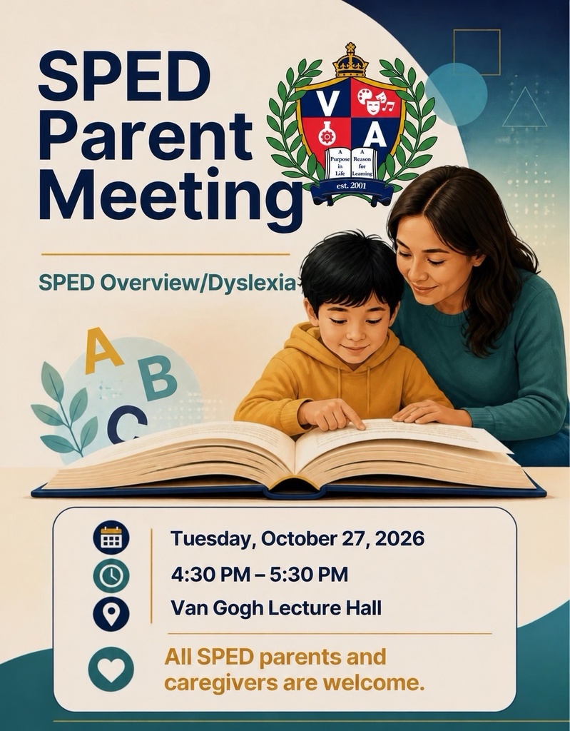 Poster for a school event with a parent and child reading a book together.