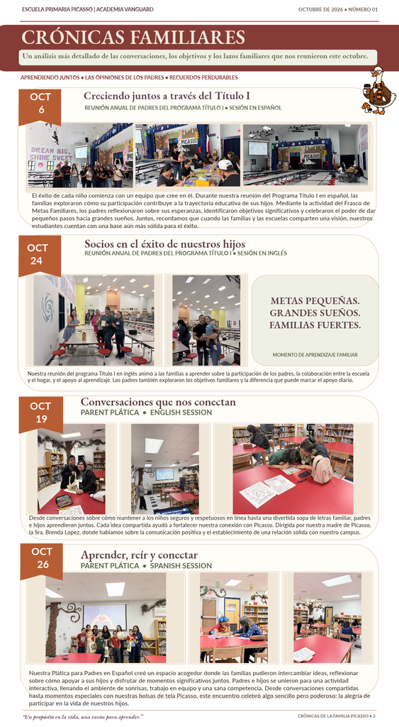 A series of photos showing people in a school library. One photo shows people sitting at tables. Another shows a group of people standing in a hallway.