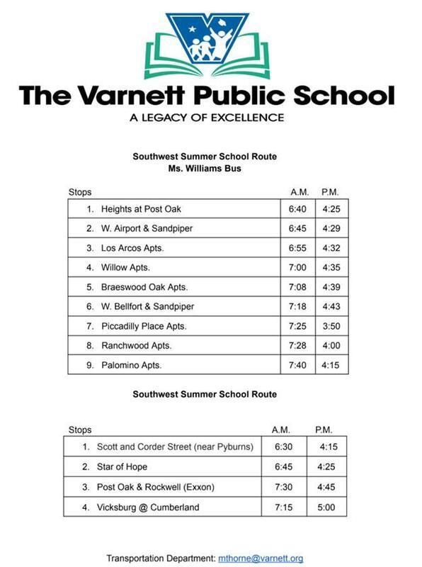 Updated Southwest  Summer Transportation Schedule as of 6.3.2026