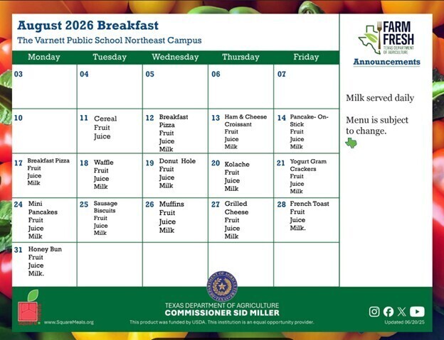 August Breakfast Menu - Northeast Campus
