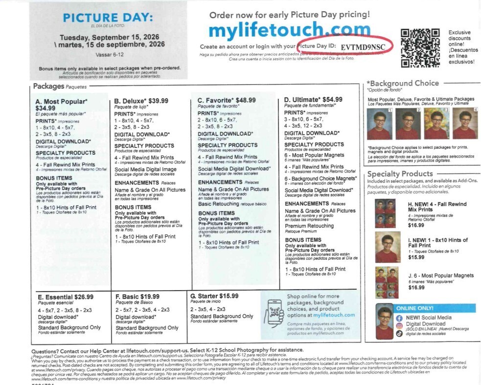 Picture Day order form