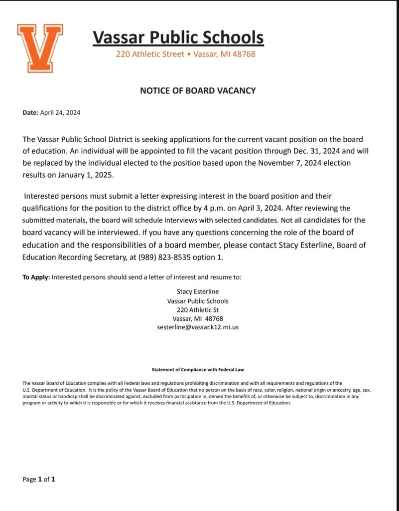 Notice of Board Vacancy