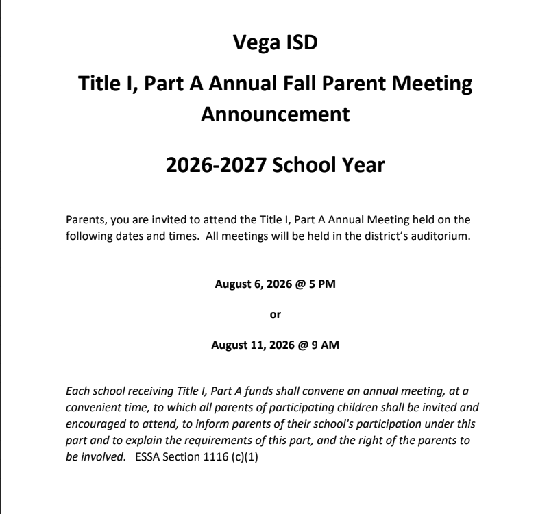 Title 1 Fall Parent Meeting