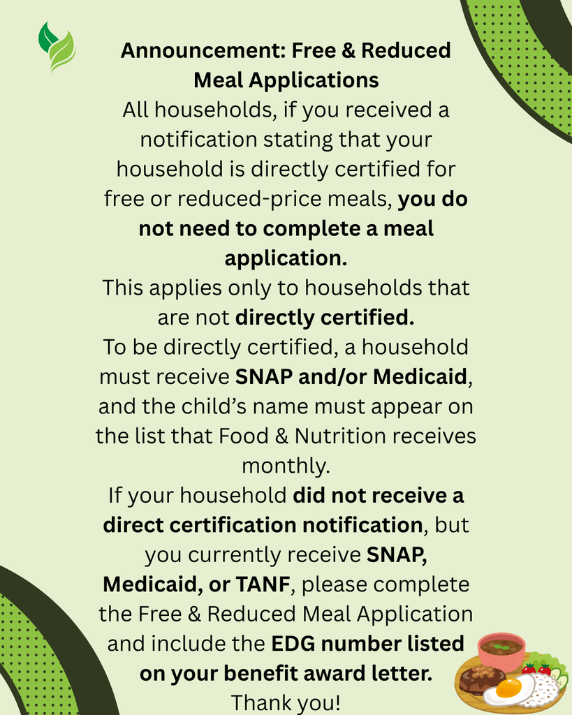 Free & Reduced Meal Application Info