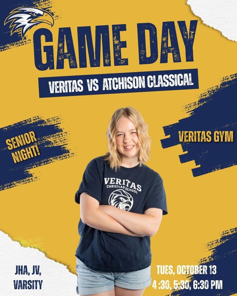 🦅 IT'S GAME DAY!🏐 Come cheer on our Lady Eagles on the volleyball court! JHA and JV are playing Atchison Classical at 4:30 and 5:30 PM. Then Varsity is battling Heartland Christian at 6:30 PM. Tonight is also Senior Night, so special recognition will be given to our senior team manager between the JV and Varsity games! Go Veritas!