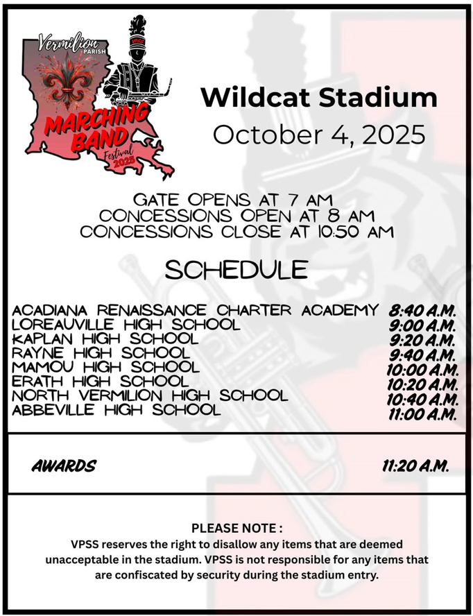 Schedule for Marching Festival