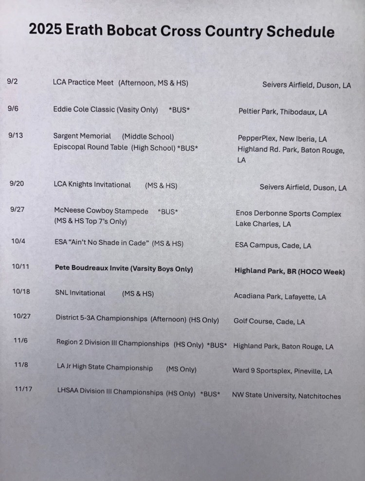 Cross Country Schedule 2025