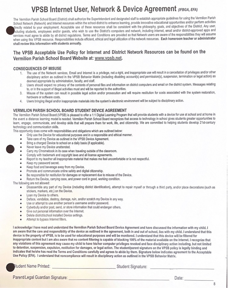 VPSB Internet User, Network & Device Agreement | Erath High School