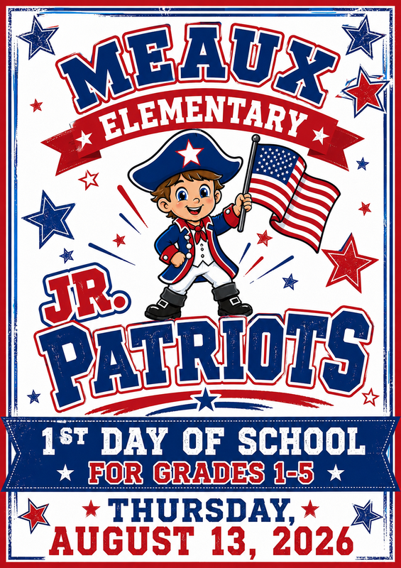 First Day for Grades 1-5 is August 13, 2026 https://vermilionparishla.sites.thrillshare.com/o/mes/page/first-day-of-school-2026