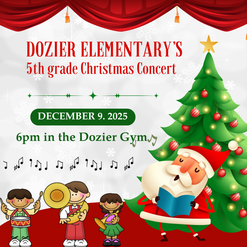 December 9 Band Concert 6:00 PM- Dozier Gym
