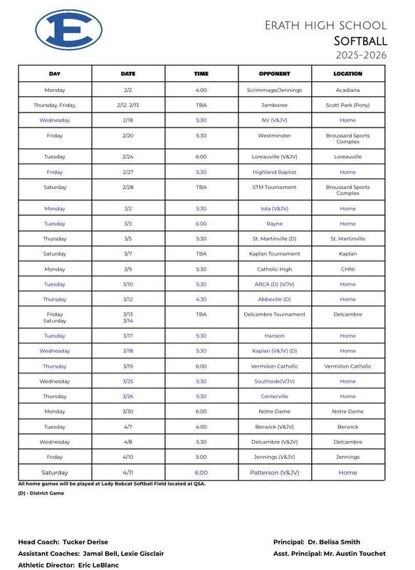 EHS Softball Schedule
