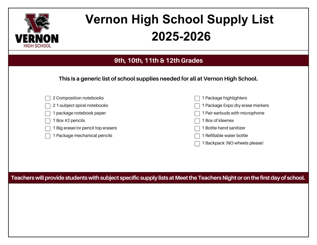 vhs school supply list 2025-26