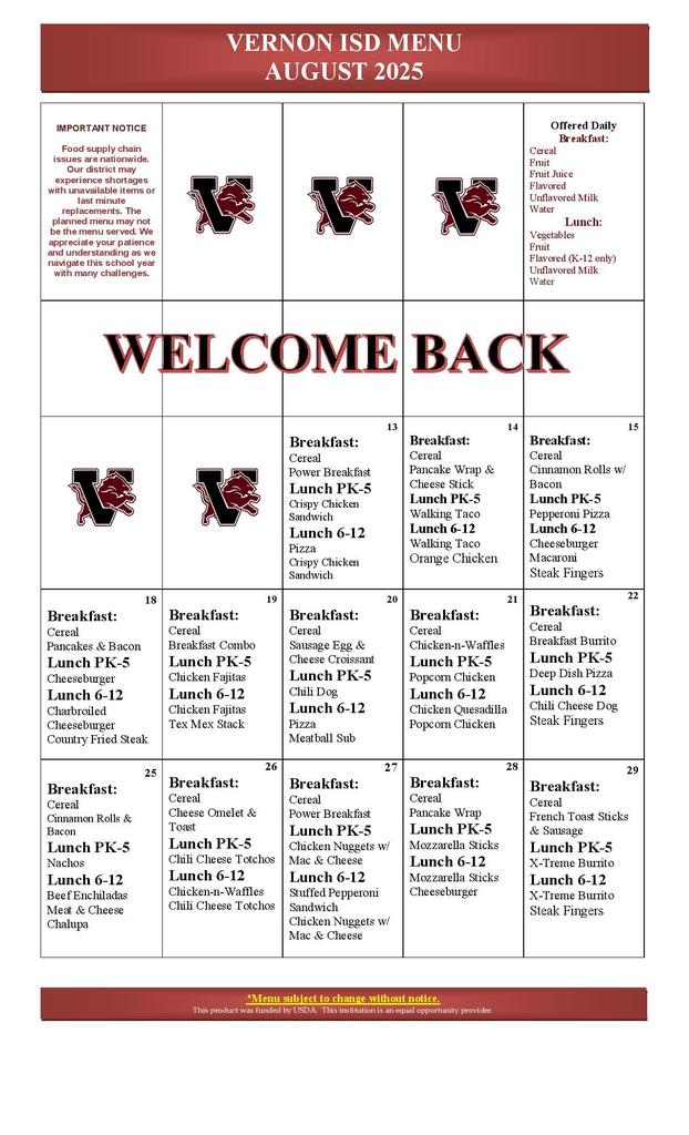 august menu 2025