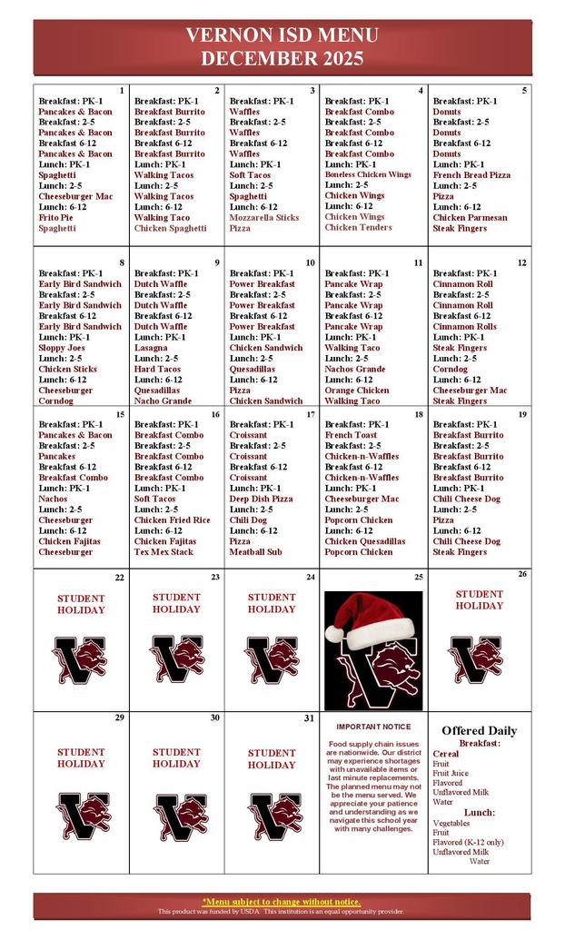 menu december 2025