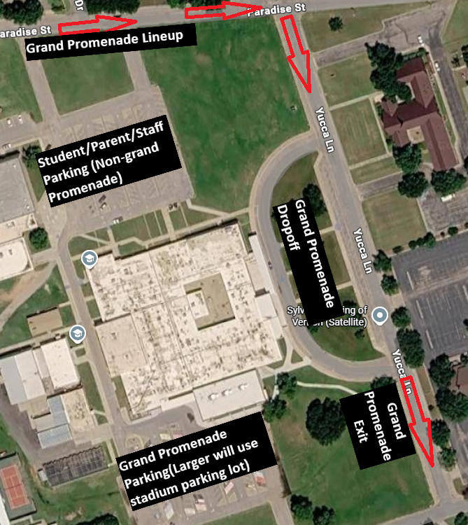 prom arrival parade route