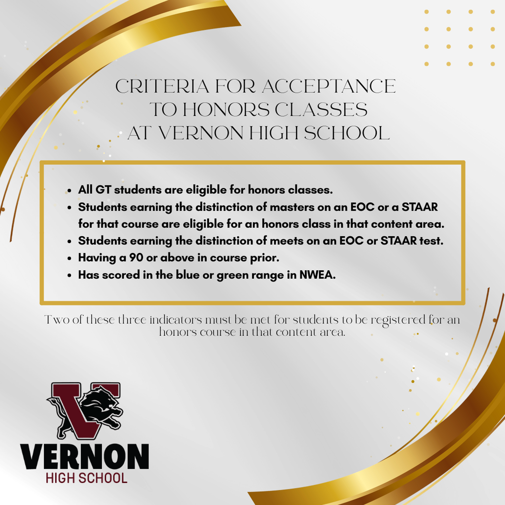 vhs honors classes for 2026-27