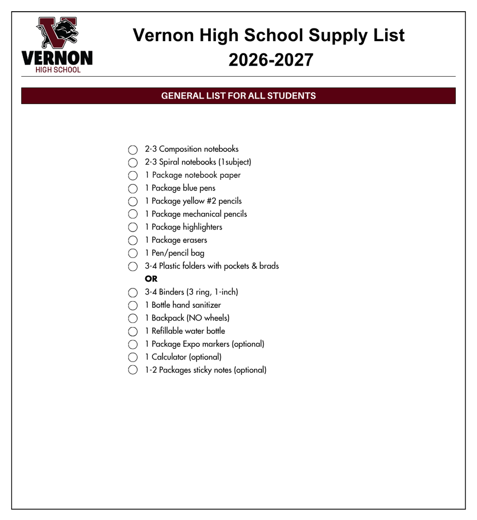 vhs supply list 2026