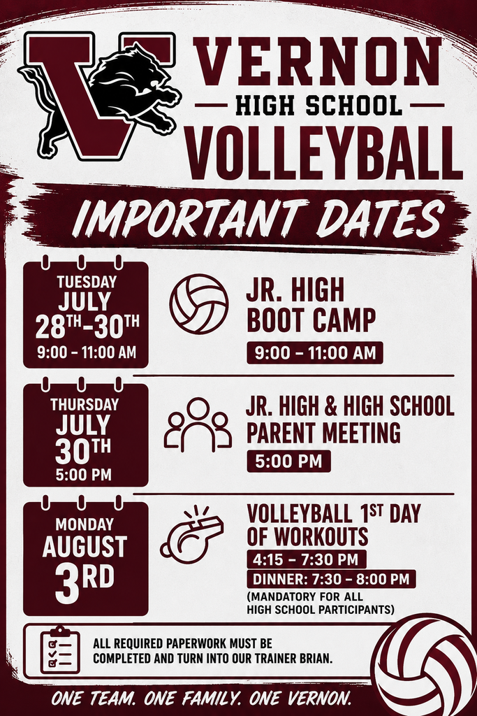 Vernon volleyball important dates