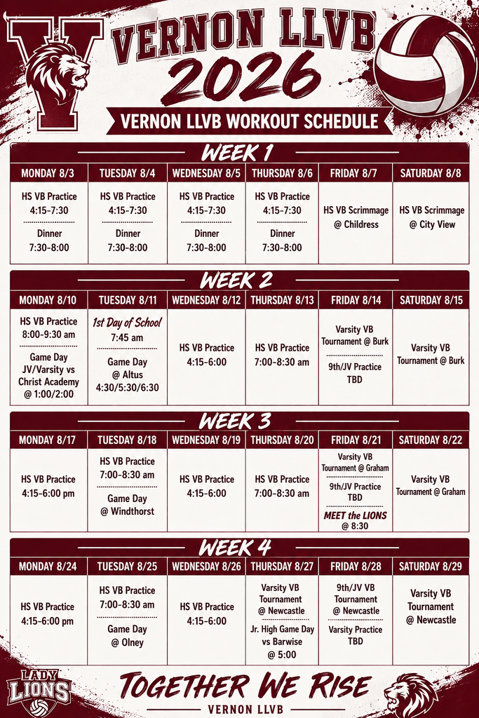 Lady lion volleyball workout schedule