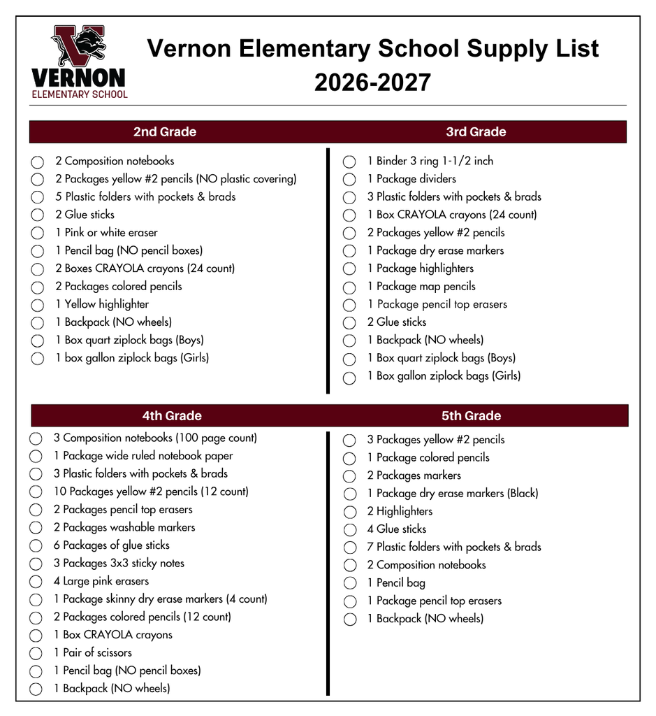 ves supply list 2026