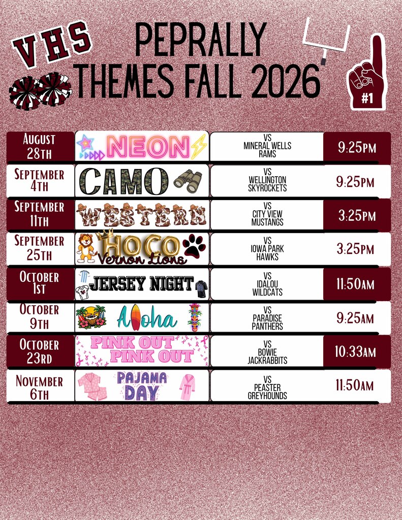 vhs pep rally times themes