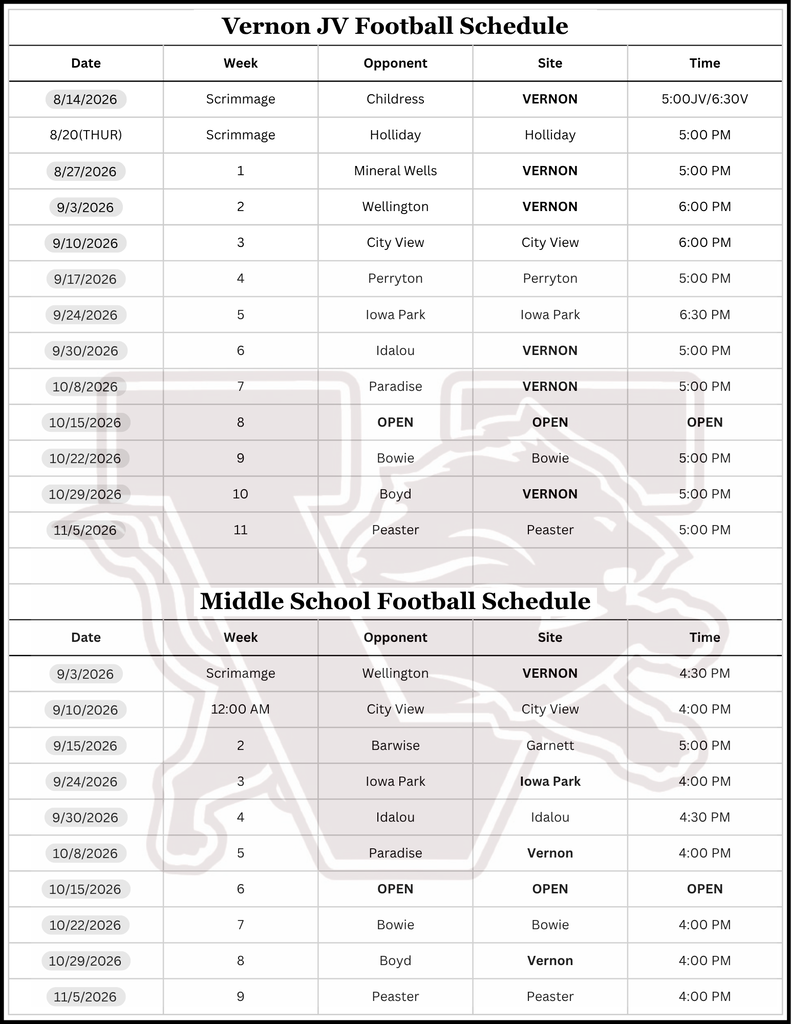 JV and jr high schedules
