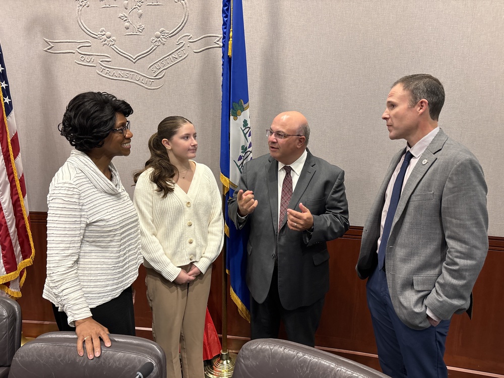 Rockville High School Senior Grace Johnson and Vernon Public Schools Superintendent Dr. Joseph Macary speak to Education Commissioner.